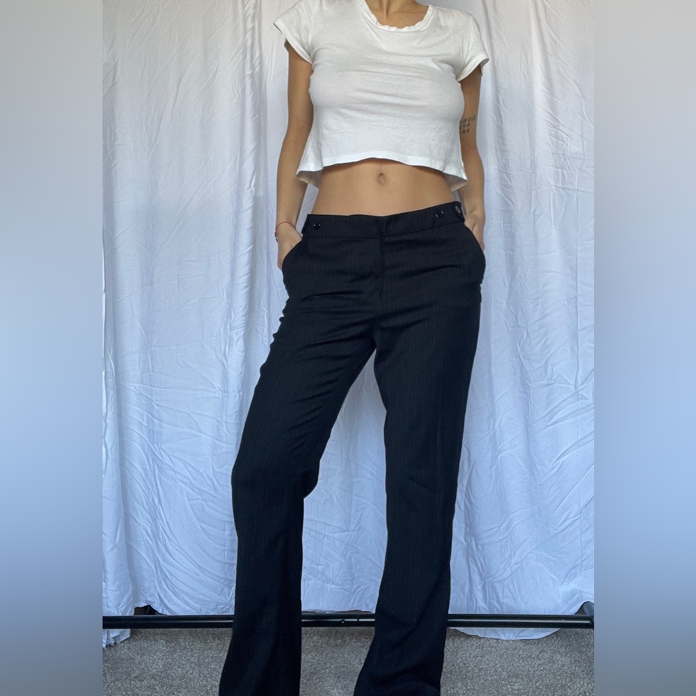 H&M black pinstriped low rise tailored trousers
